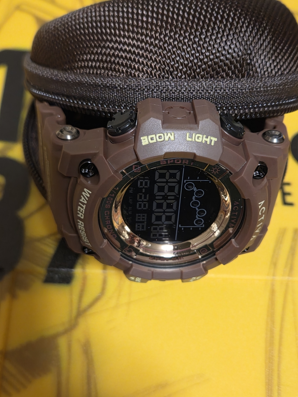 Invicta Brown Digital Sports Watch with Gold Bezel. With Case And Keychain